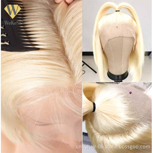 WEKES Brazilian 613 Blonde Colored Bob Wig,Raw Virgin Transparent Hd Full Lace Human Hair Wig,100% Bob Wig Human Hair Lace Front